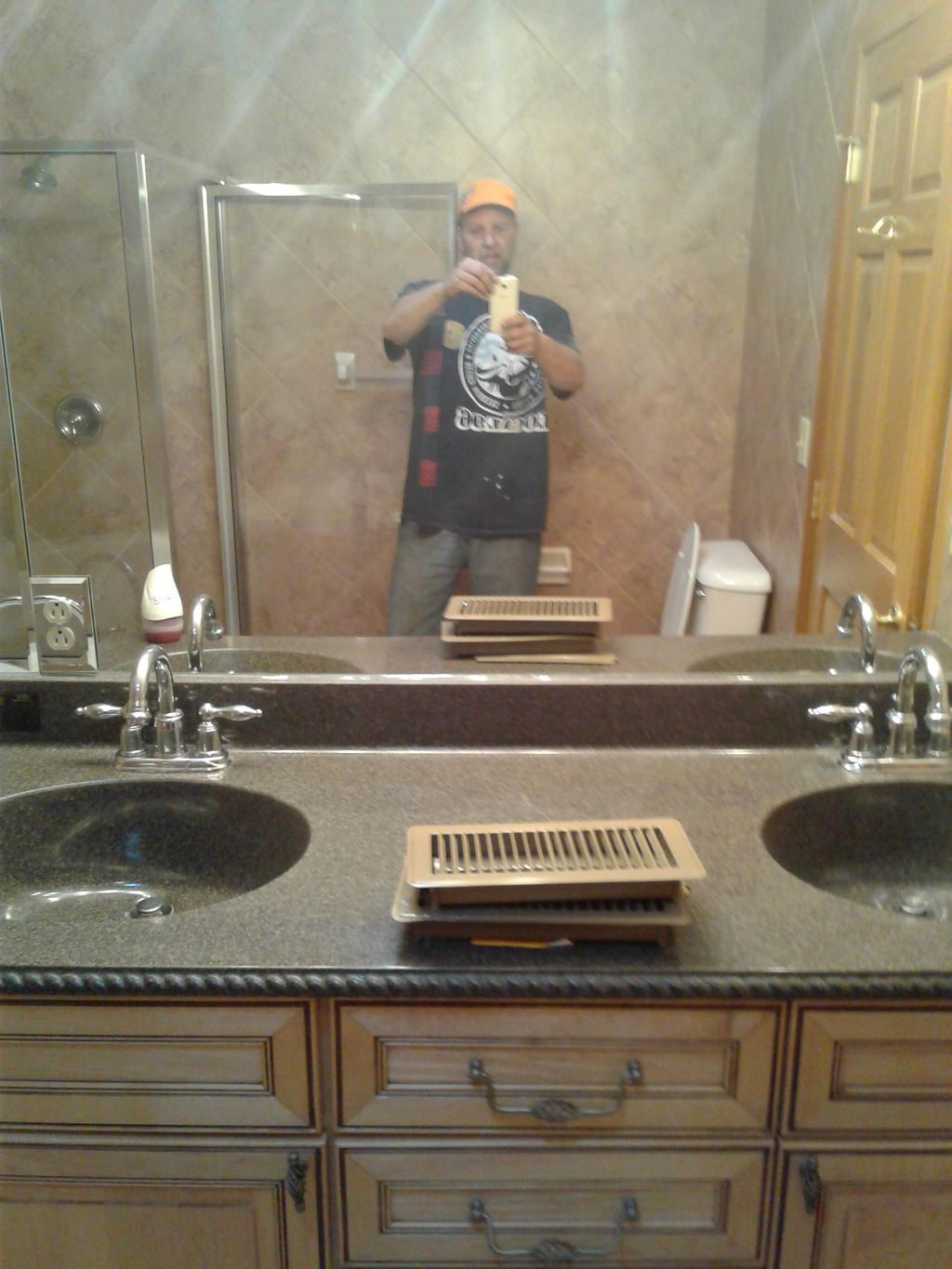 double marble master bath vanity installed.