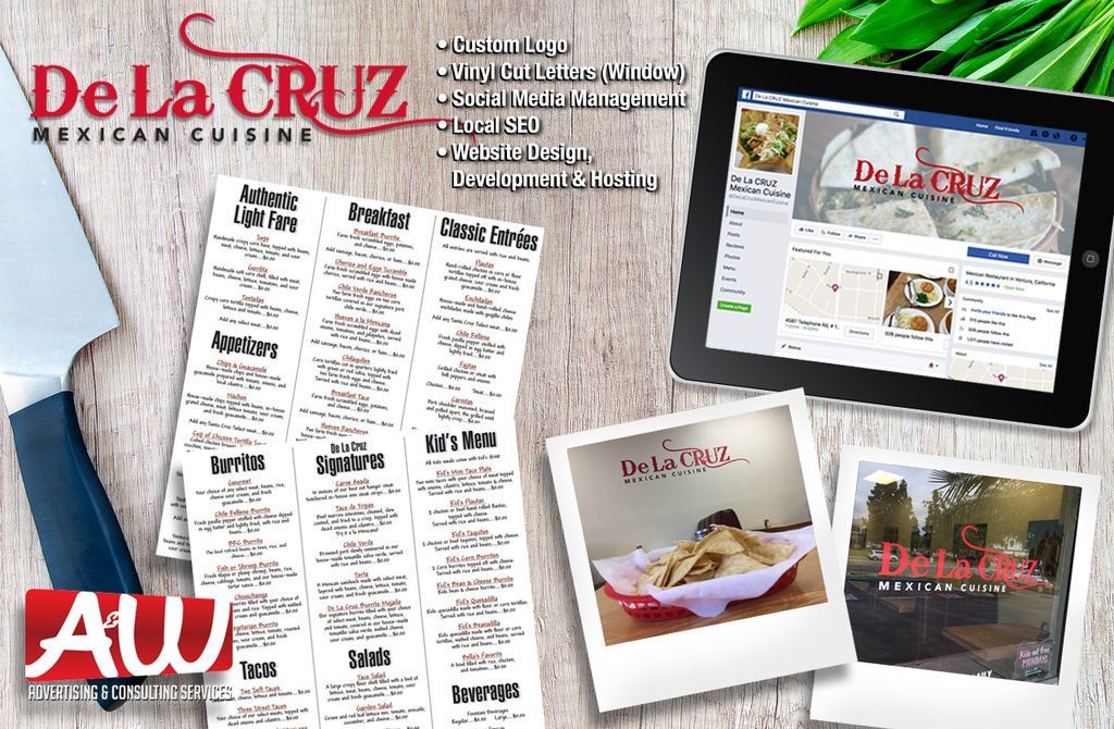 Menu, Custom Logo, Vinyl Letters, Social Media