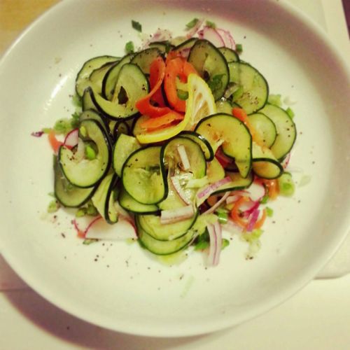 Spiraled cucumber sunomono salad. Made for the sal