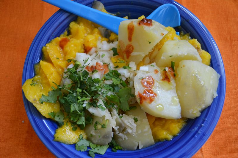 White fish, mango and potato purée for my blog