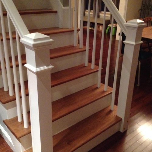 New stair treads, risers & railing system installe