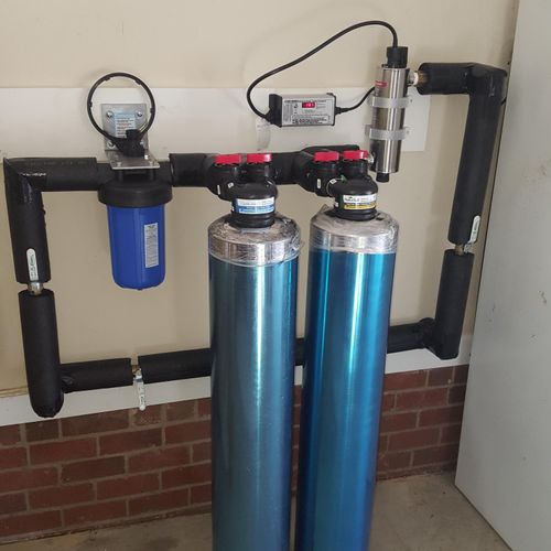 Water treatment system for well water.