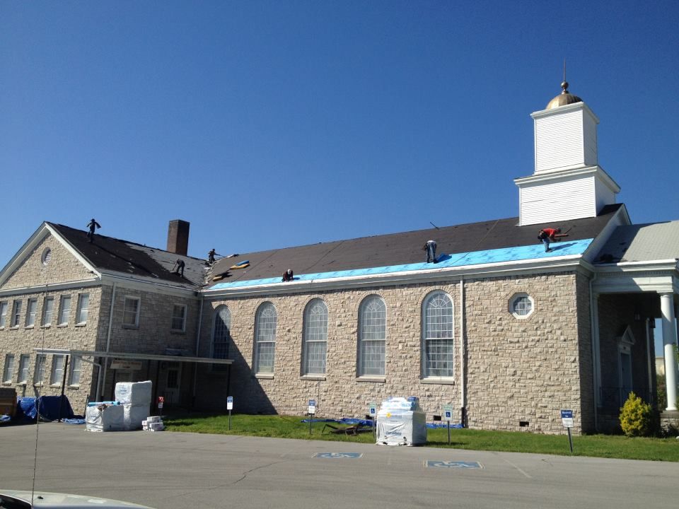 This church is getting a new roof on it.
