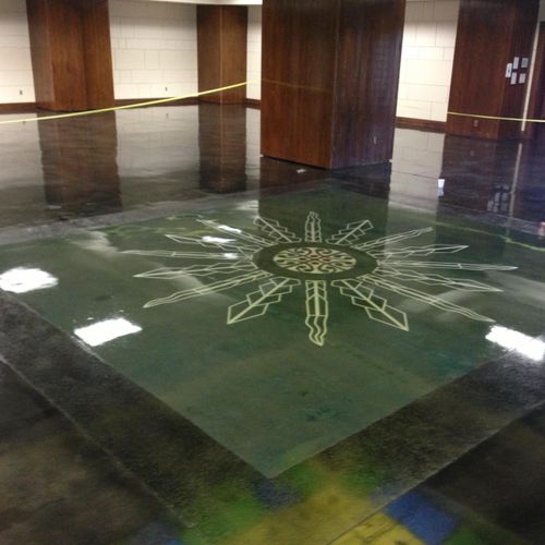 Stained floor with custom medallion.