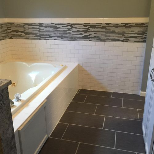 Master bathroom tub and tiles. 