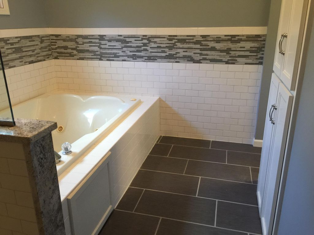 Master bathroom tub and tiles. 