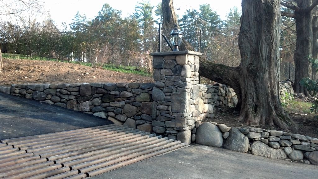 Stone Pillars with Flagstone Cap and Lighting