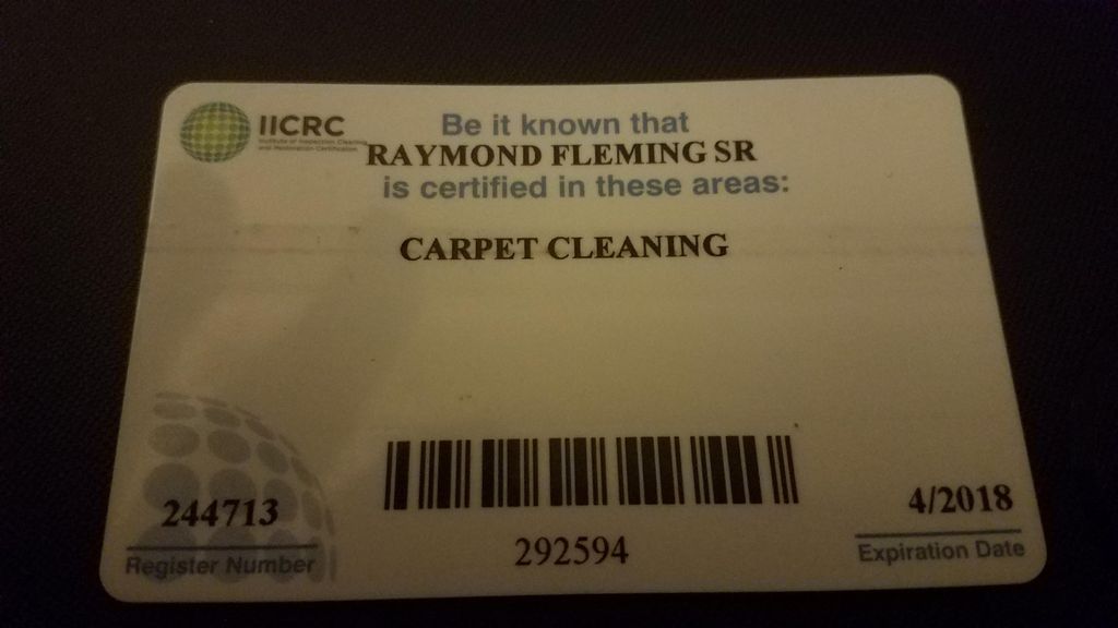 License certification Carpet Cleaning/Upholstery t