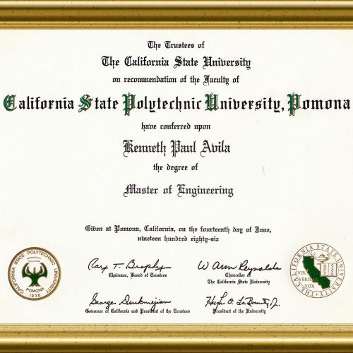 Master of Engineering degree from Cal Polytechnic 