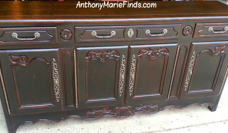Lightly distressed black buffet with dark walnut s