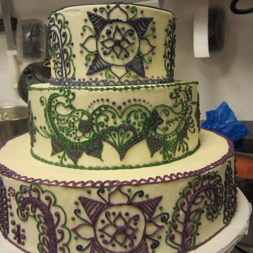 This was a cake I created a custom piping pattern 