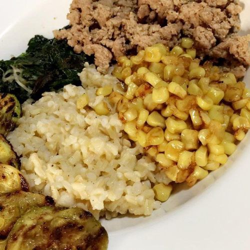 Meal Prep- Brown rice, ground turkey, grilled squa