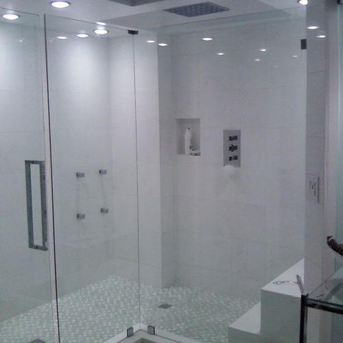 huge shower bathroom with tub enclosure