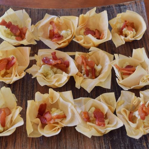 Phylo Cups with Bleu Cheese, Bacon and Wildflower 