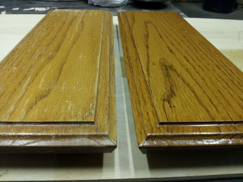 Cabinet Drawer fronts refinished, before & after