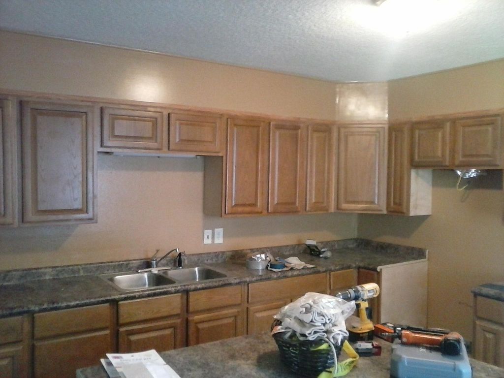 installed cabinets and header
