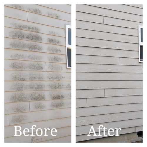 Before and after of siding clean up.