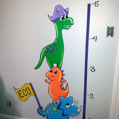 Dinosaur pirate growth chart for twin boys' nurser