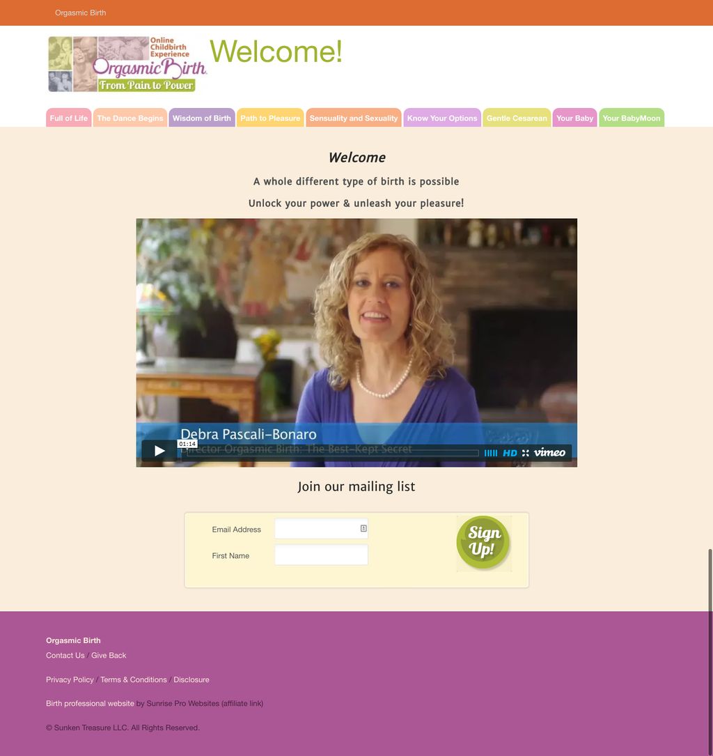 Website for an online childbirth preparation class