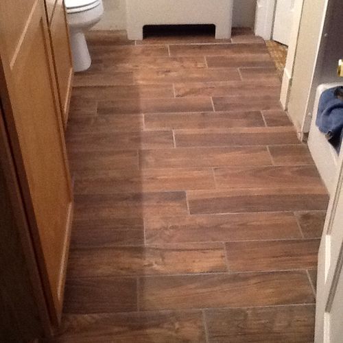 After tile was installed in bathroom this is 6x24 