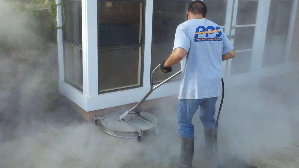 Steam clean concrete patios.