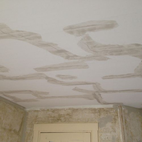 Opening ceiling cracks, durobond, skim coat.