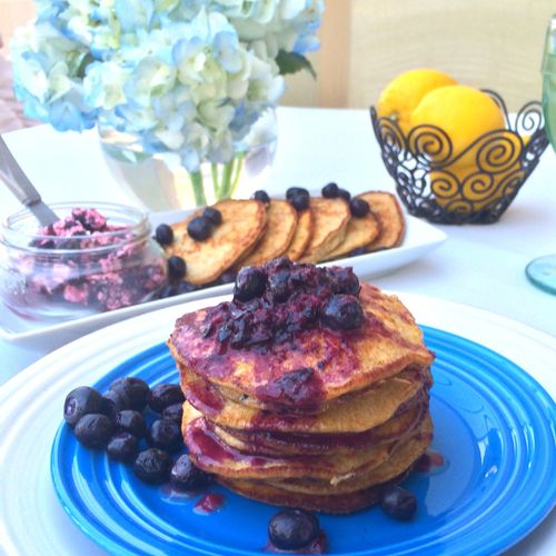 Gluten Free, Flourless Blueberry Pancakes