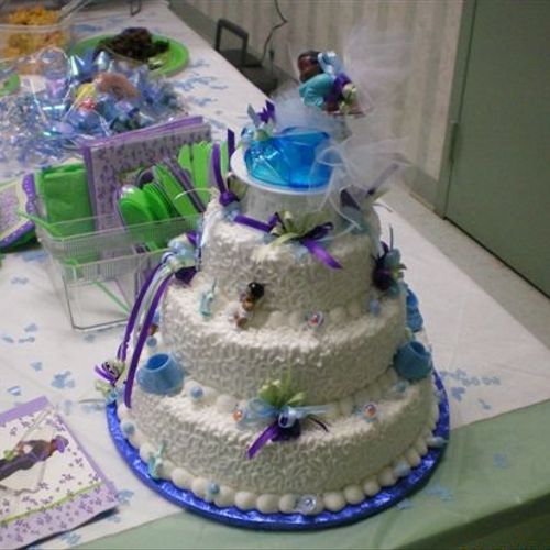 Designed and decorated baby shower cake and favors