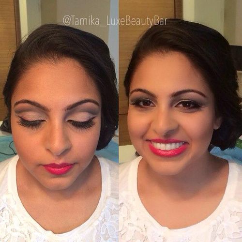 Full Glam-Cut-crease eye and pink lips with strip 
