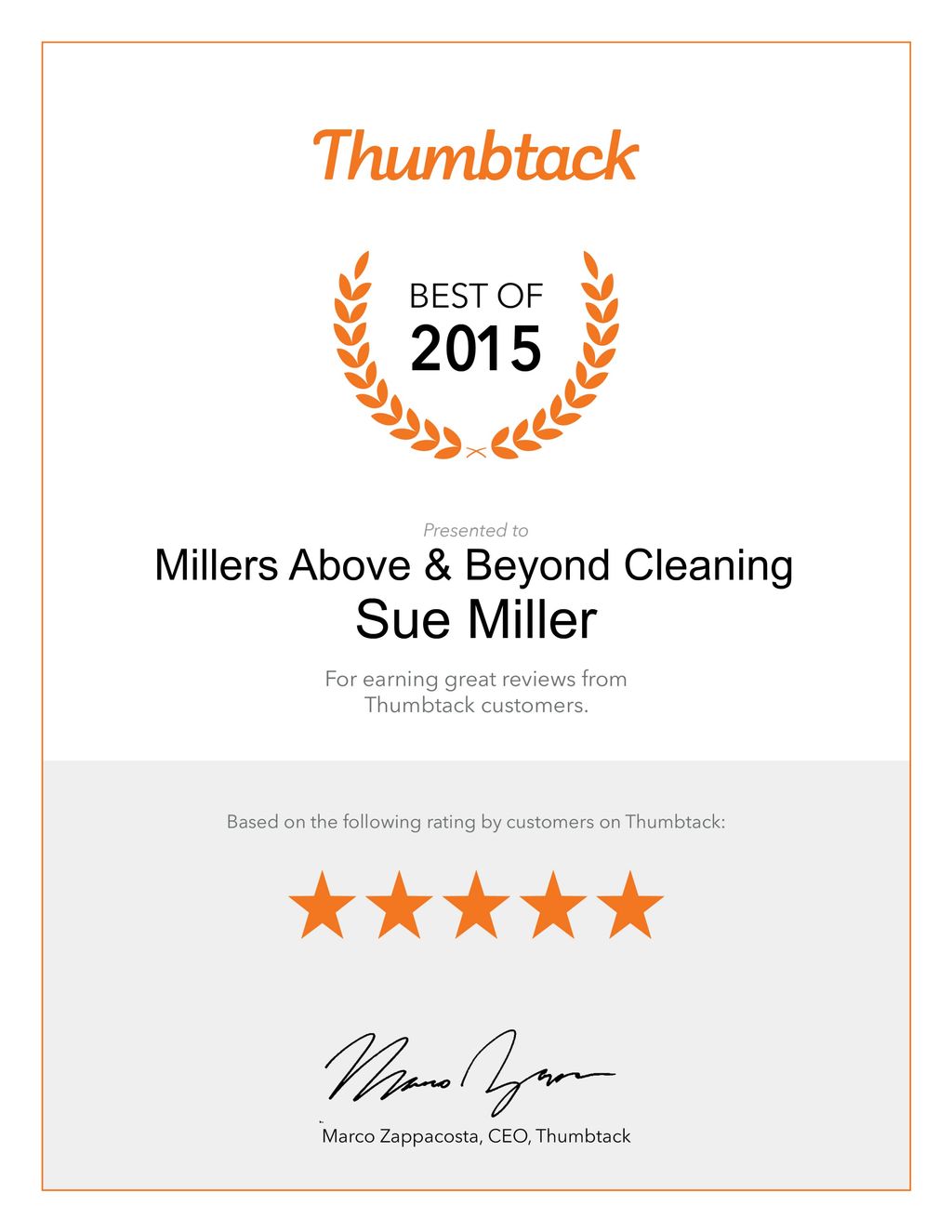 Miller's Above & Beyond Cleaning Best of Award 201