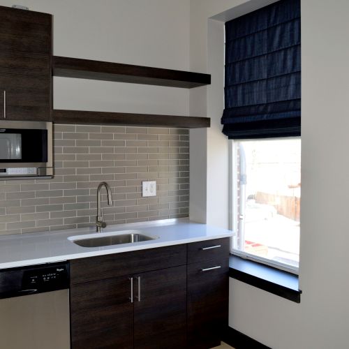 A shared kitchenette in a downtown office space