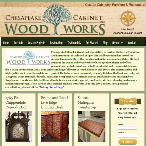 Custom Woodworking website with photo gallery and 