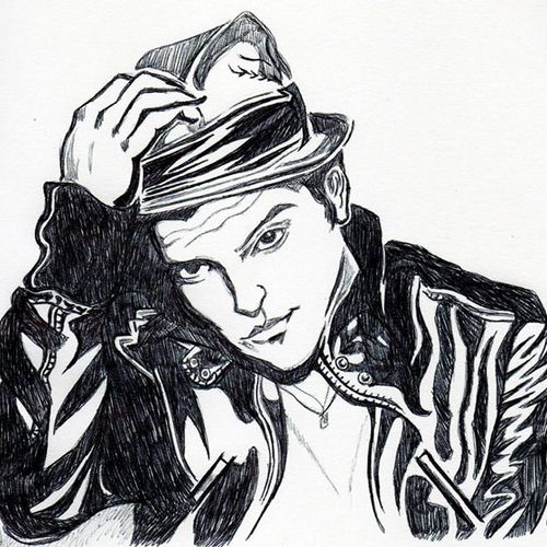 Ink drawing of Bruno Mars.