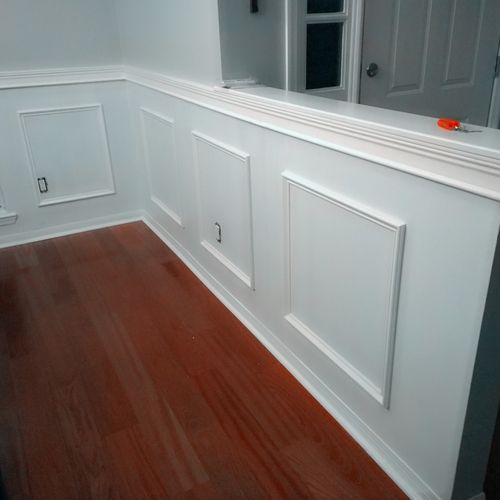 Wainscoting look achieved with different trims and