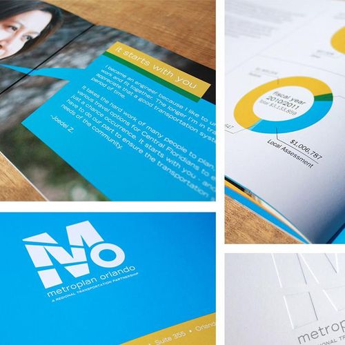 Snippets of an annual report design for MetroPlan 