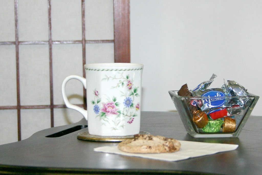 Relax with hot tea, coffee or water and something 