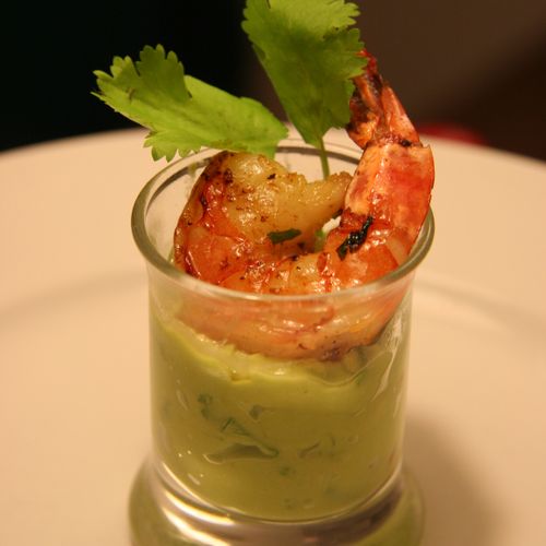 Avocado Gazpacho with a Grilled Achiote Shrimp