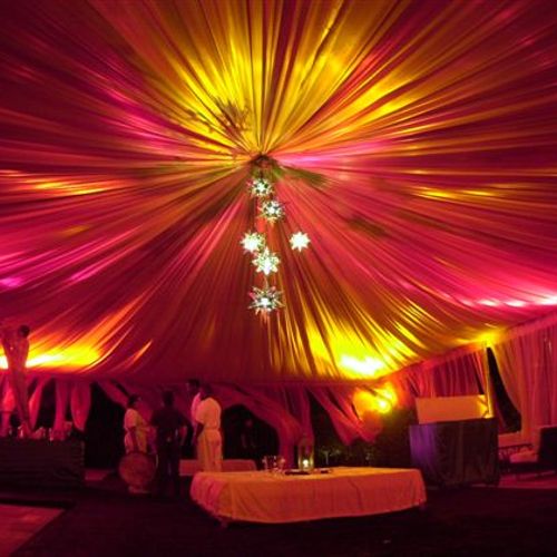 Fabric draping round ceiling treatment with Morocc