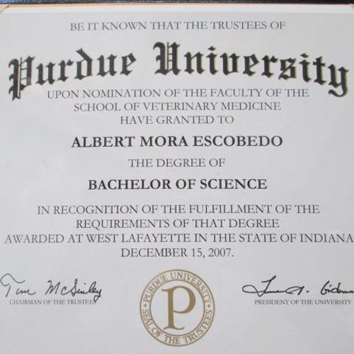 My degree from Purdue University in 2007.