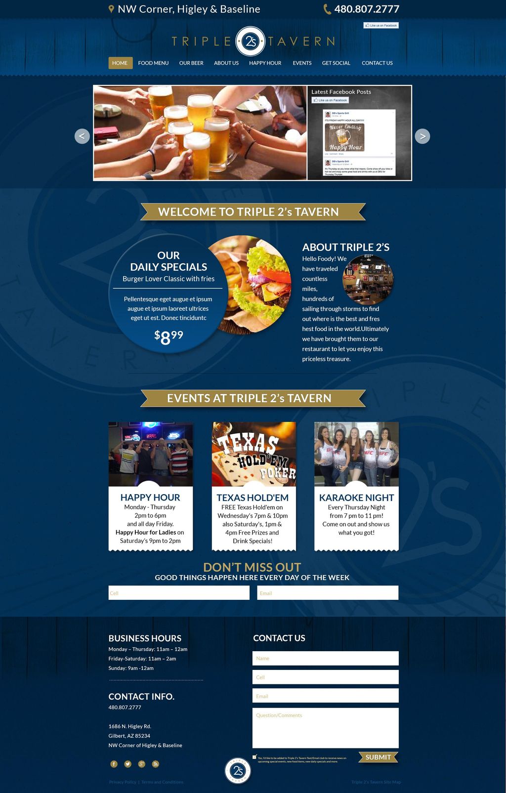 Triple 2s Tavern - Bar/Restaurant Web Site