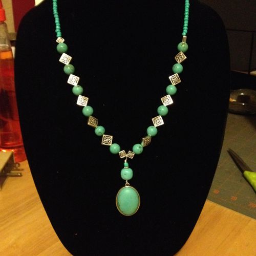 Turquoise dyed Howlite drop necklace