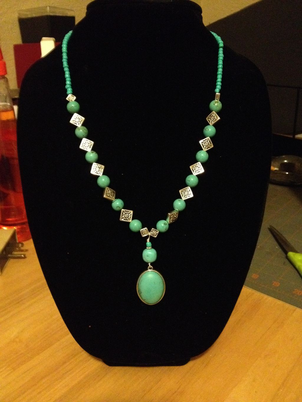 Turquoise dyed Howlite drop necklace