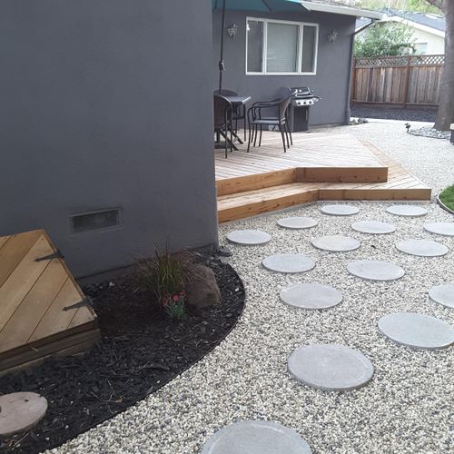 Complete Backyard Landscape - Pea Gravel Patio w/ 