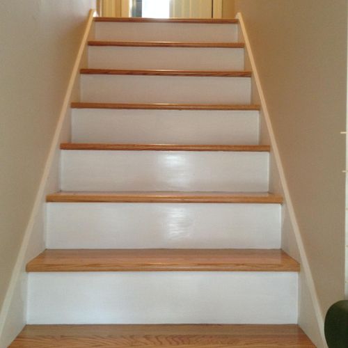 Stained and polyurethaned stair treads and painted