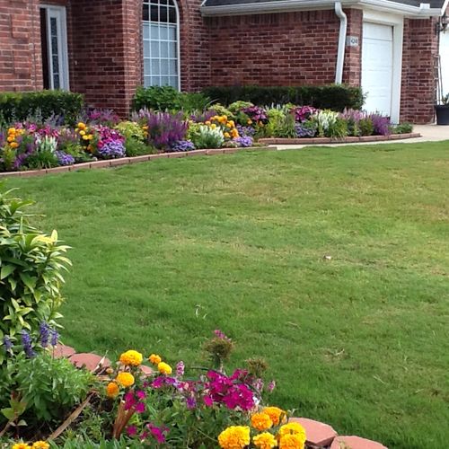 Front yard perennial and annual garden created and