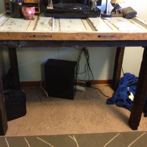 desk made out of old framing and door