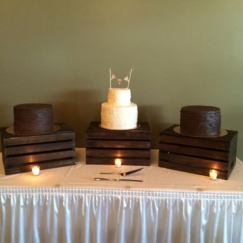 Crates were stained and treated and the cake toppe