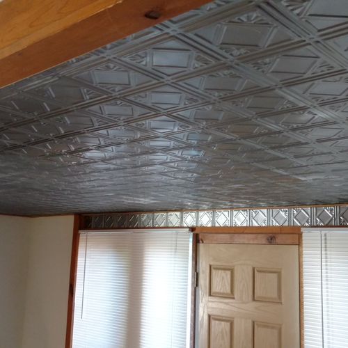 an installed retro tin ceiling  