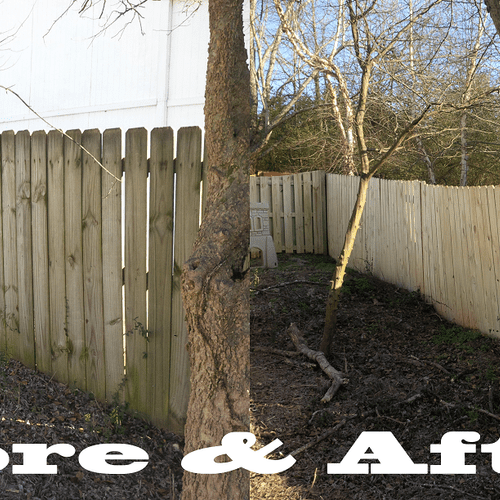 Fence before and after, prepped to be stained and 