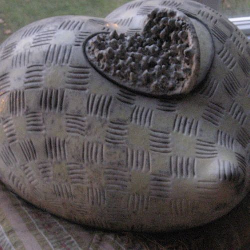 Large Ceramic Heart Jar created from plaster mold.